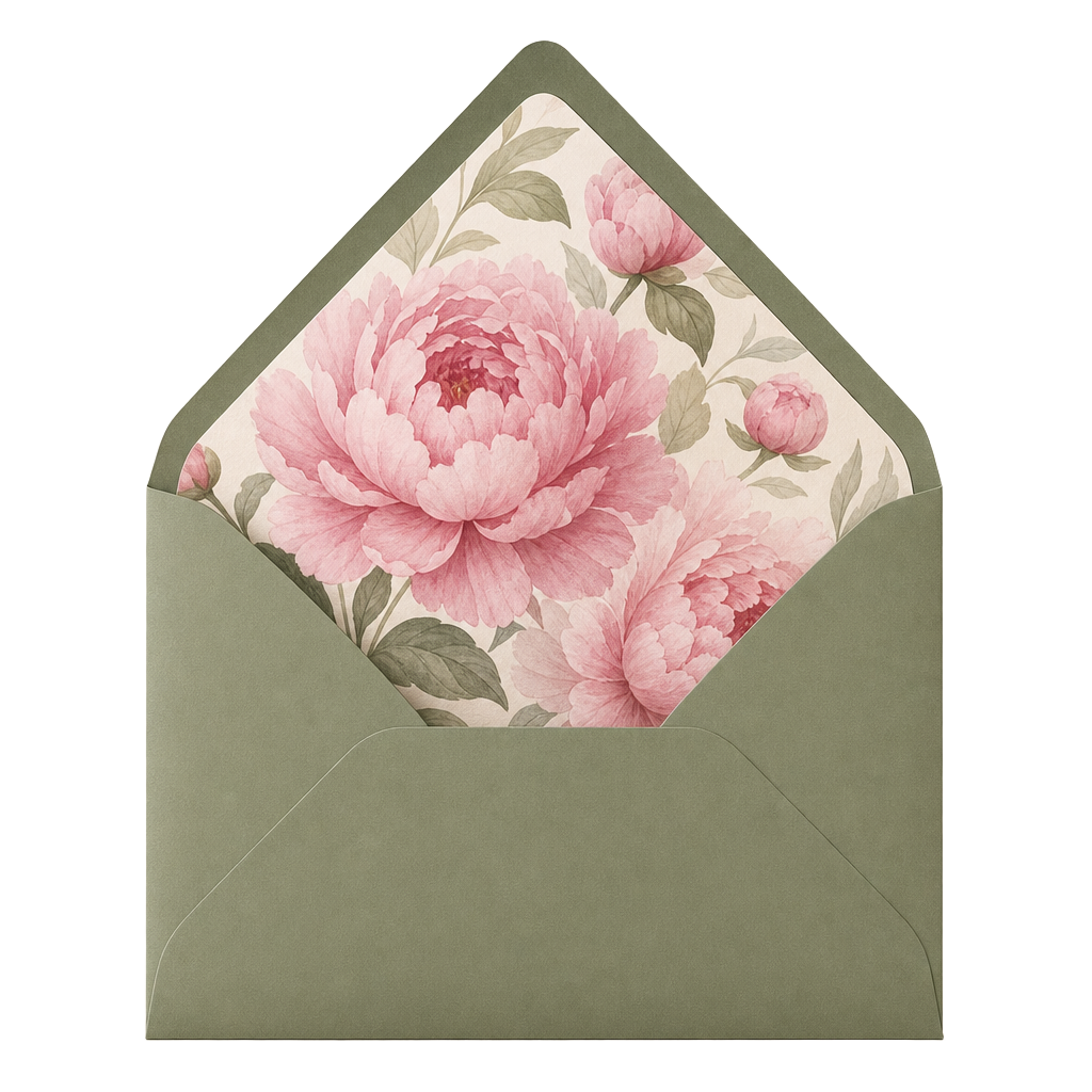 Open wedding envelope with floral liner